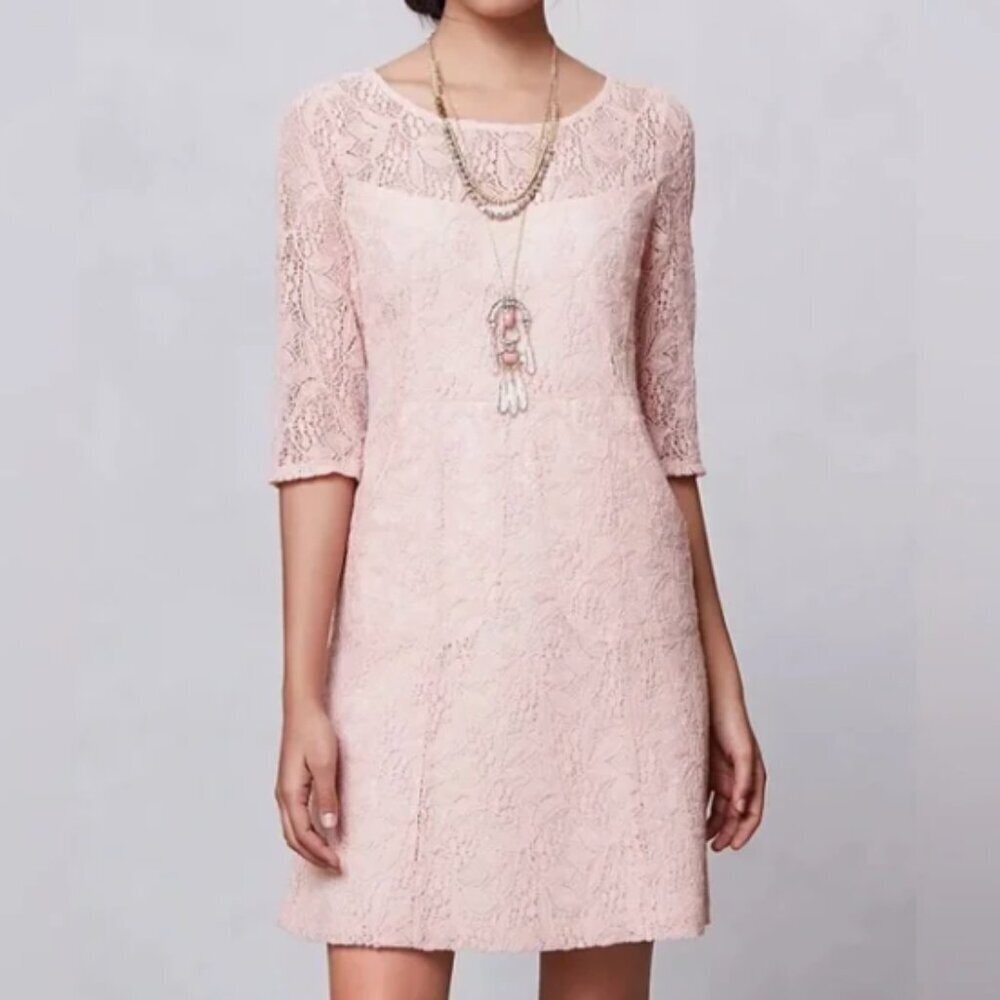 Maeve Anthropologie Lefkara Peach Lace Sheath Dress, Small